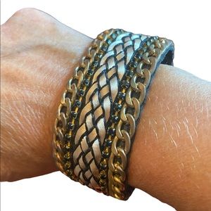 Magnetic Gold and Black Bracelet with Rhinestone Accents